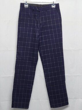 James Morgan Boys Dress Pants Size 18 Straight Leg Windowpane Navy Blue